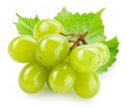 Green grape with leaf isolated on white background