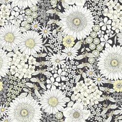 Seamless elegant floral pattern with monochrome flowers on dark background. Vector illustration in vintage style.