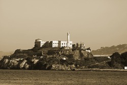 Alcatraz Prison, San Francisco,California in sepia.