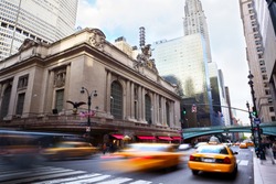 Grand Central along 42nd Street with traffic, New York City