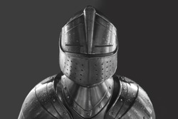 Knight in shining armor. Detail metal helmets. Medieval warrior. isolated on white or gray background. 