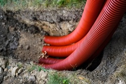 corrugated pipes buried in the ground
