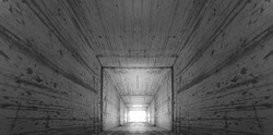 Abstract square cement concrete tunnel interior, light at the end of tunnel, go to success concept, abstract tunnel background