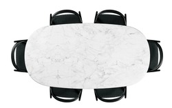 Top view of marble dining table with chairs