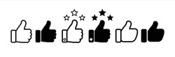 Thumb up icon set. Thumb up with star. Thumb up icon collection. Like sign and symbol. Vector illustration.	