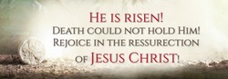 Stone is rolled away from empty grave on Easter morning. Jesus Christ resurrection. Empty tomb of Jesus with light. Born to Die, Born to Rise. He is not here he is risen . Christian Easter concept