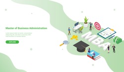 mba master of business administration concept for website template or landing homepage with isometric modern style - vector