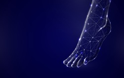 3d Human feet from lines, triangles and particle style design. Illustration vector
