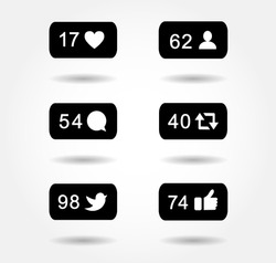 bubble notification icon set for following websites,blog, interfaces facebook twitter instagram. Vector illustration social media eps 10