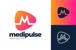 M Letter Alphabet Pulse Logo. Medical logo design vector template. Letter M for medical symbol
