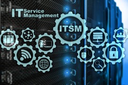  ITSM. IT Service Management. Concept for information technology service management on supercomputer background.