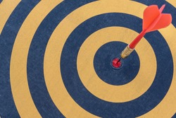 Goal setting and SMART, Dart target arrow hitting on bullseye in dartboard, Business accuracy success concept