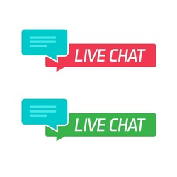 Live chat support icon button vector or online callcenter assistance help logo red green blue color flat design illustration