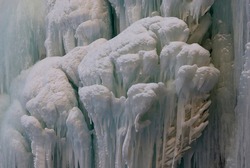 Icicles and icy waterfall in winter Chegem, the Republic of Kabardino-Balkaria, Russia