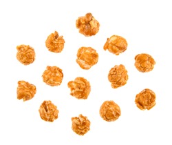 Top view of caramel corn isolated on white background.