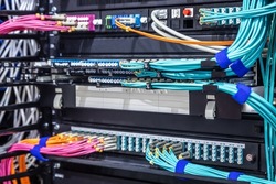 Interface of the fiber-optic connector. Fiber-optic channel switch. Disconnects the computer in the rack in the rack of the network switch
