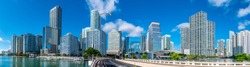 Panoramic view of highrise buildings in Brickell, Miami.