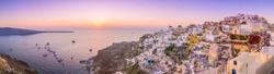 Waiting for the sunset in the village of Oia in the Santorini, Greece. Santorini is an ancient volcano located in the middle of the mediterranean sea, surrounded by crystalline and refreshing waters.