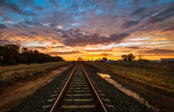 Railway tracks at sunset  scenic rural Australian landscape