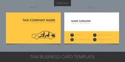 Taxi, cab vector business card with logo, icon and contact details. Car hire card with taxi image and driver information 