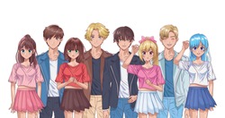 Group of young people anime style characters, manga girls and boys comic japan fashion, vector illustration design