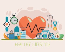 heart cardio with healthy lifestyle icons vector illustration design