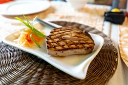 Tuna steak on the table, Philippines
