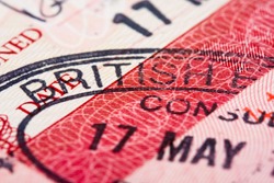 British visa entry and exit stamp in passport