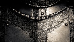 Detail Of A The Breastplate On A Medieval Suit Of Knight's Armour