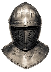 Isolation Of A Medieval Helmet, Visor And Gorget From A Suit Of Armour, On A White Background