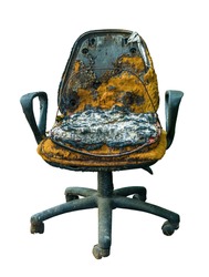 Isolated Burned Office Chair With Melted Plastic