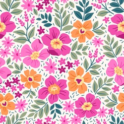 Fantasy seamless floral pattern with light pink and yellow flowers and leaves on a white background. The elegant the template for fashion prints. Modern floral background.