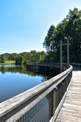 Wooden bridge across Stonewall Jackson Lake in Roanoke, West Virginia