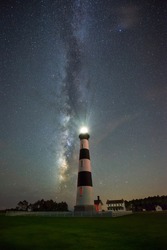 Milky Way galaxy behind Bodie Island Lighthouse 