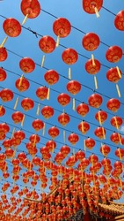 Chinese Buddhist temple for Chinese New Year Decoration with Red Lanterns