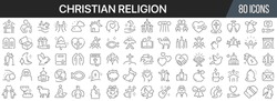 Christian religion line icons collection. Big UI icon set in a flat design. Thin outline icons pack. Vector illustration EPS10