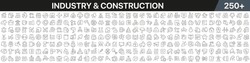 Industry and construction linear icons collection. Big set of more 250 thin line icons in black. Industry and construction black icons. Vector illustration
