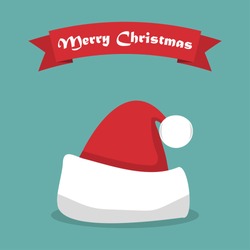 Santa hat with shadow and ribbon in a flat design
