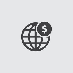 Globe with dollar icon in a flat design in black color. Vector illustration eps10