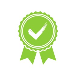 Green approved or certified medal icon in a flat design
