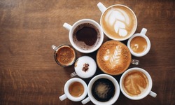 Coffee time. Aerial view of different types of coffee