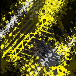 Seamless vector pattern with Grunge Tire Tracks on yellow background. pattern for boy