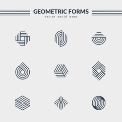 Geometric logos set. Futuristic line shapes. Eps10 vector.