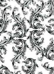 Black baroque swirls pattern on white background