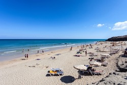 touristic sandy beach in Costa calma, south of Fuerteventura