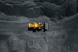 Open pit mine, extractive industry for coal, top view aerial drone.