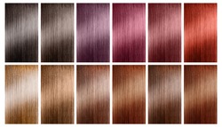 Hair tints colors set palette on white background.