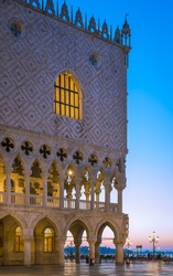 Doges Palace (Palazzo Ducale) on Saint Mark square at blue hour before sunrise, Venice, Venezia, Italy, Europe