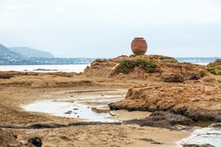 View on 350 year old Amphora call Koronios on the Malia beach in Crete Island, Greece