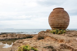 View on 350 year old Amphora call Koronios on the Malia beach in Crete Island, Greece